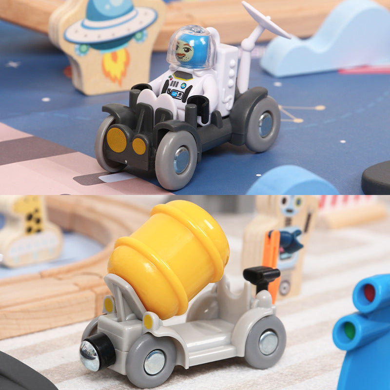 Wooden Electric Train Track City / Space Station Toy Sets