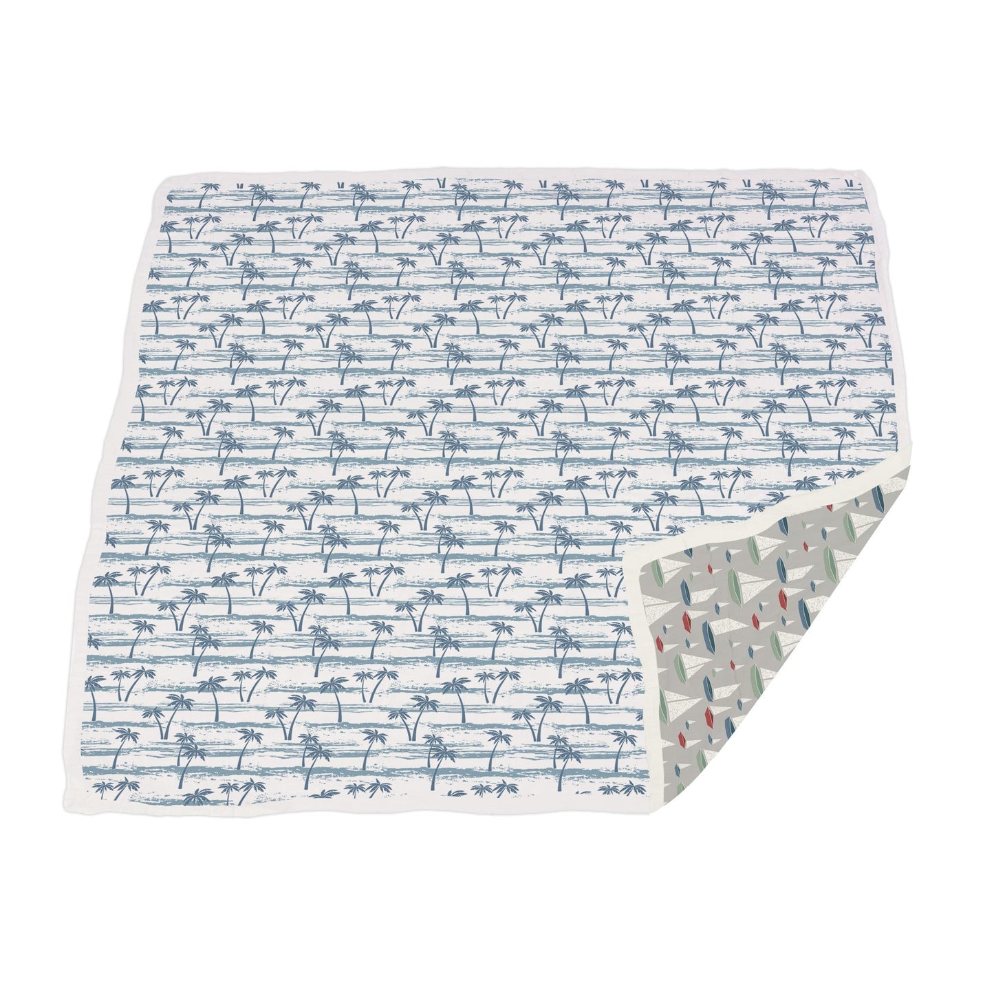 Marina Sailboats and Ocean Palm Trees Reversible Bamboo Blanket