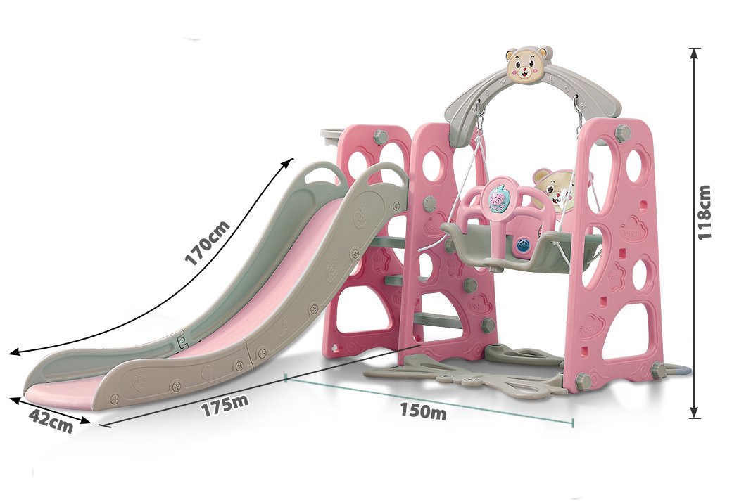 BoPeep Kids Slide Swing w/ Basketball Hoop Pink