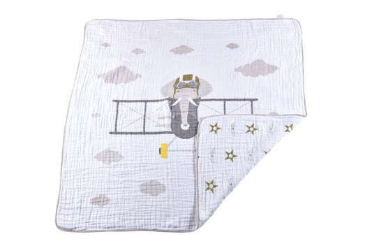 Flying Elephant Cotton Muslin Blanket - Reversible