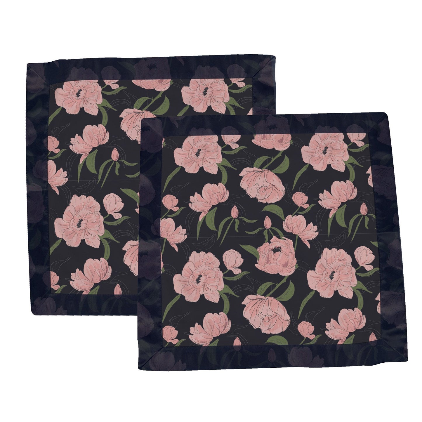 Peonies Black Blankies - 2 Pack