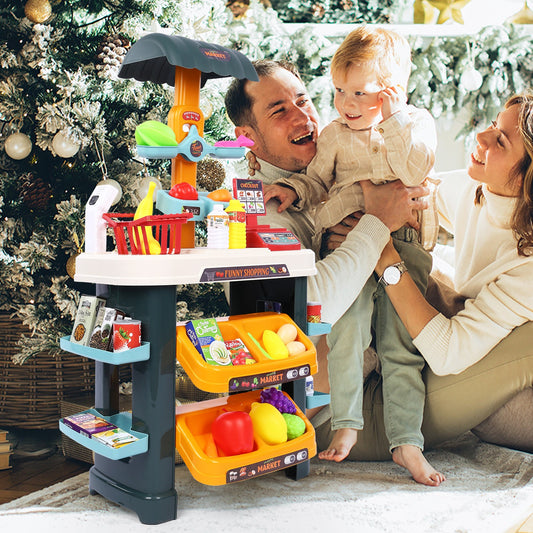 Grocery Store Selling Stand – Supermarket Playset w/ Toy Cash