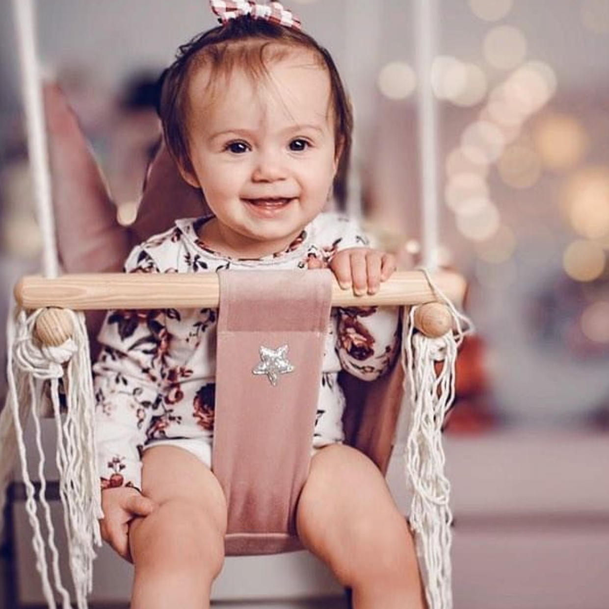 Velvet Baby Swing w/ Crown Cushion - Dusty Pink