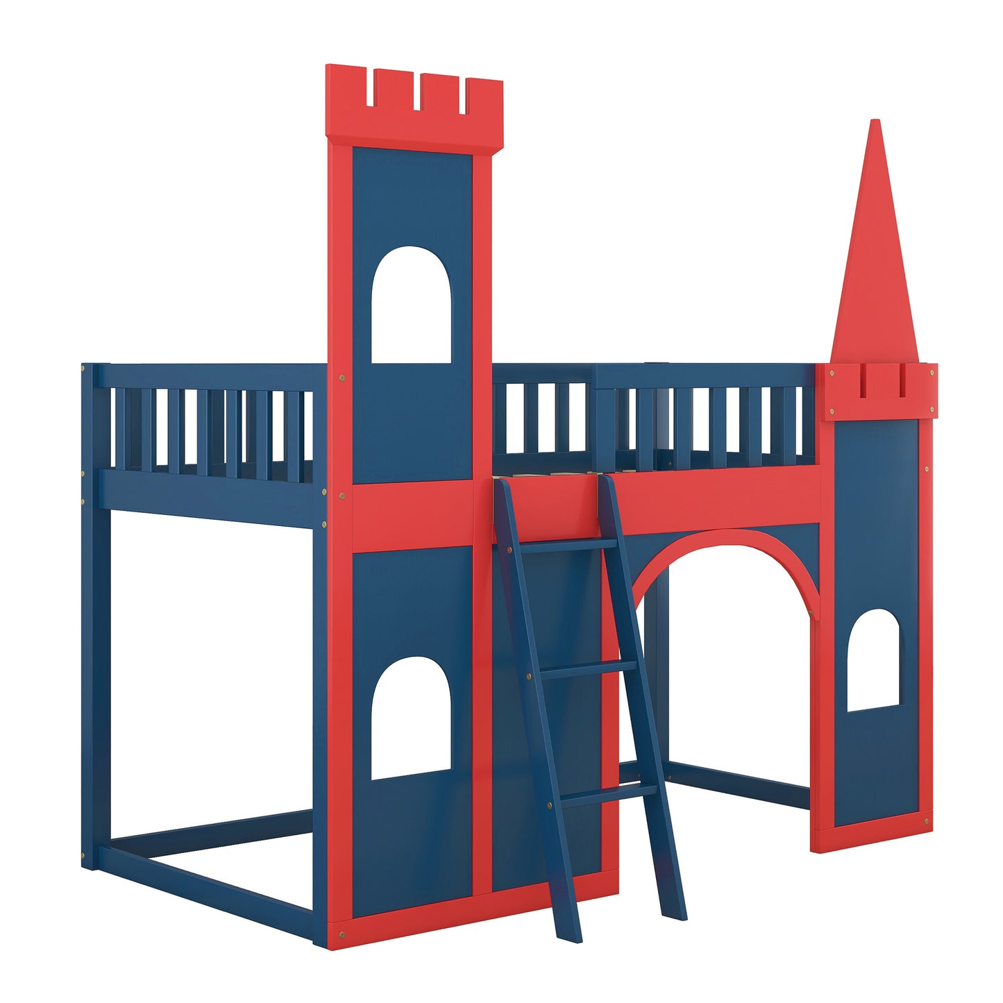 Twin Size Castle Shaped Loft Bed with Underbed Storage Space