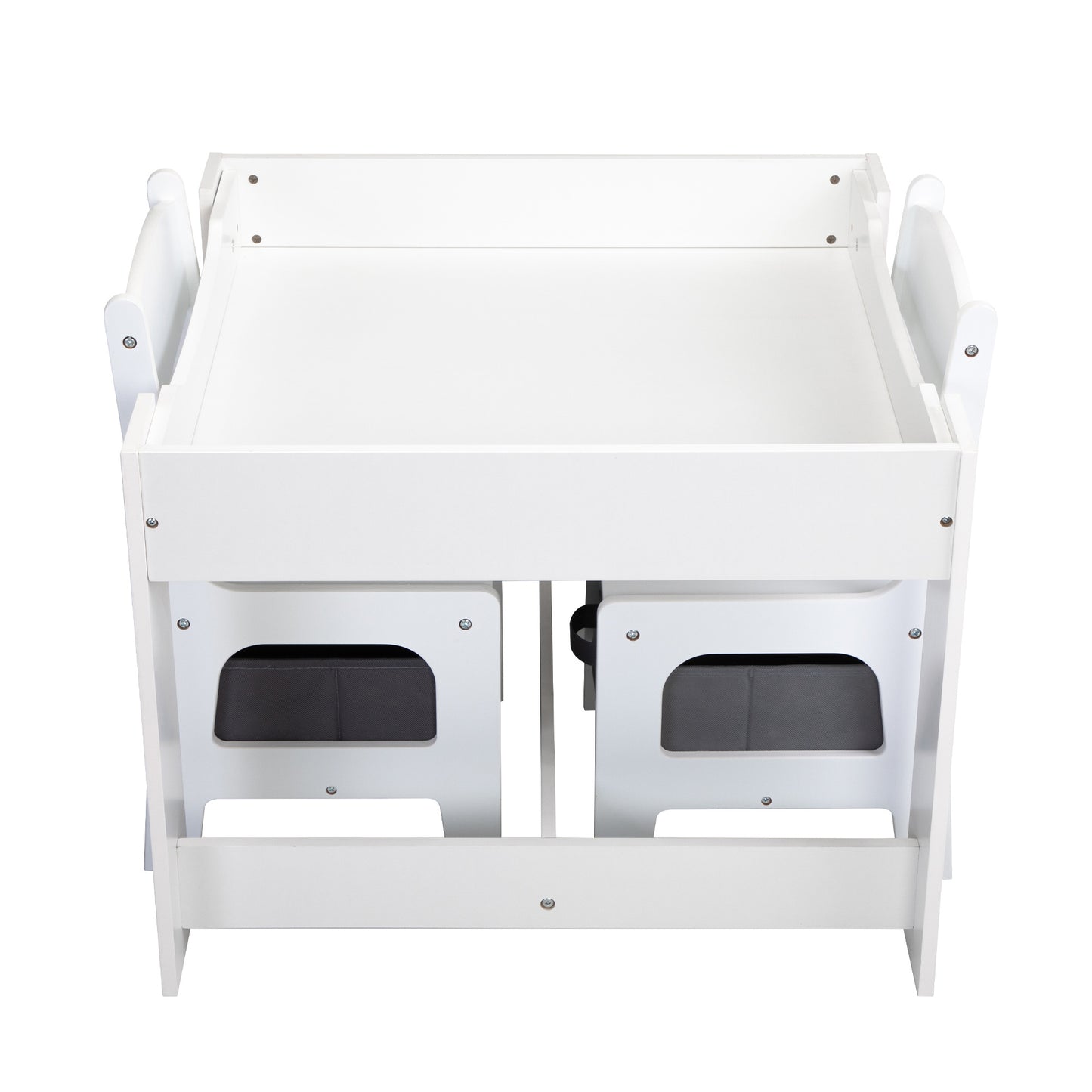 3-in-1 Kids Wood Table and 2 Chairs, Activity Table Set w/ Storage, Blackboard, Double-Sided Table