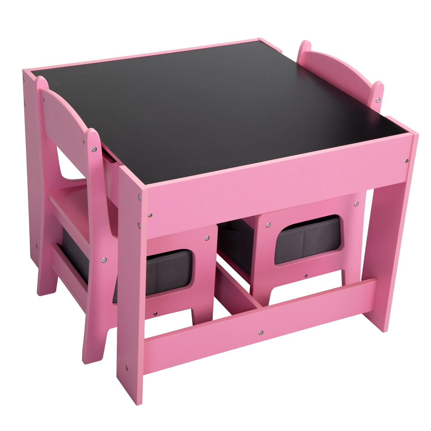 3-in-1 Kids Wood Table and 2 Chairs, Activity Table Set w/ Storage, Blackboard, Double-Sided Table