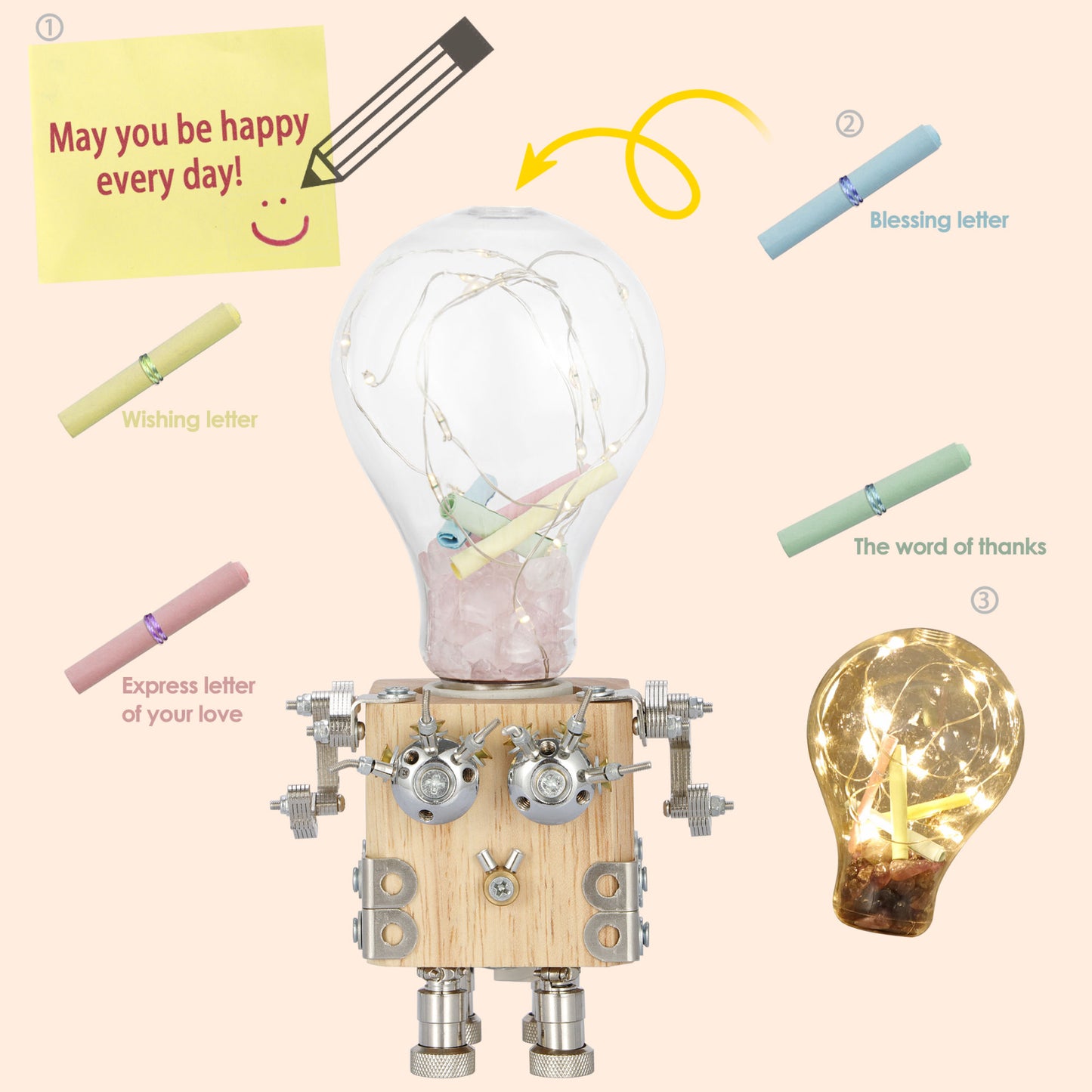 3D Wooden Puzzle DIY Robotic Lamp LED Light