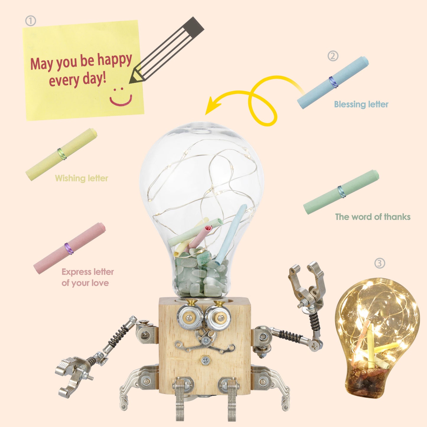 3D Wooden Puzzle DIY Robotic Lamp LED Light