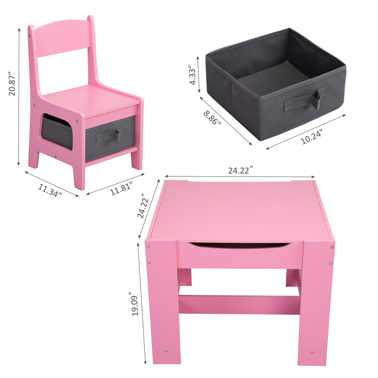 3-in-1 Kids Wood Table and 2 Chairs, Activity Table Set w/ Storage, Blackboard, Double-Sided Table