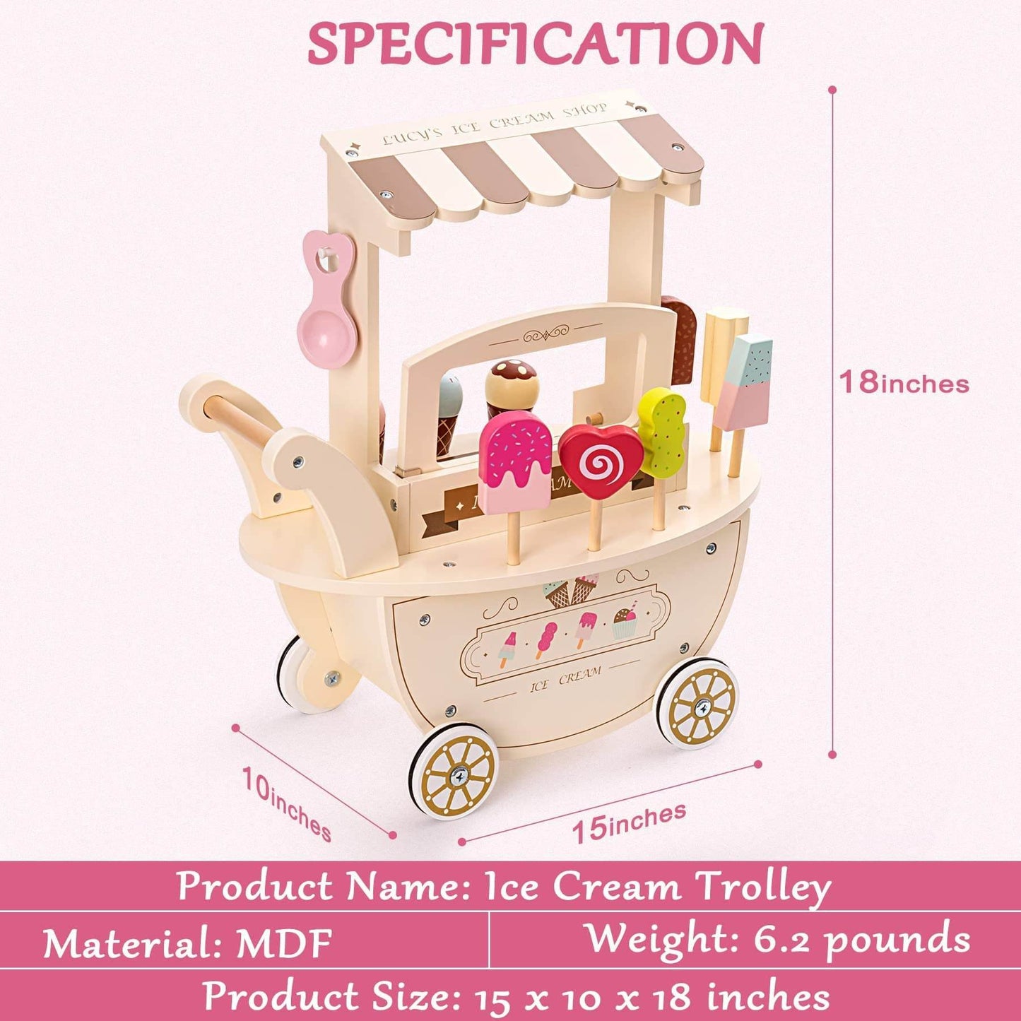 Wooden Ice Cream & Candy Cart