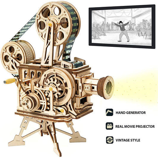 Hand Crank Projector Classic Film Vitascope 3D Wooden Puzzle