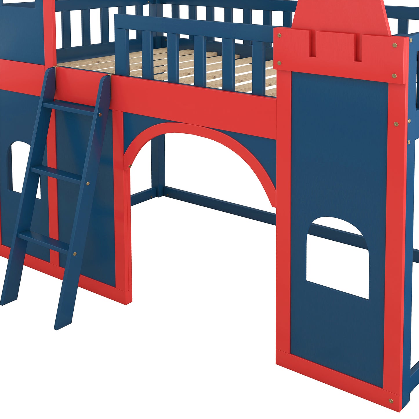 Twin Size Castle Shaped Loft Bed with Underbed Storage Space