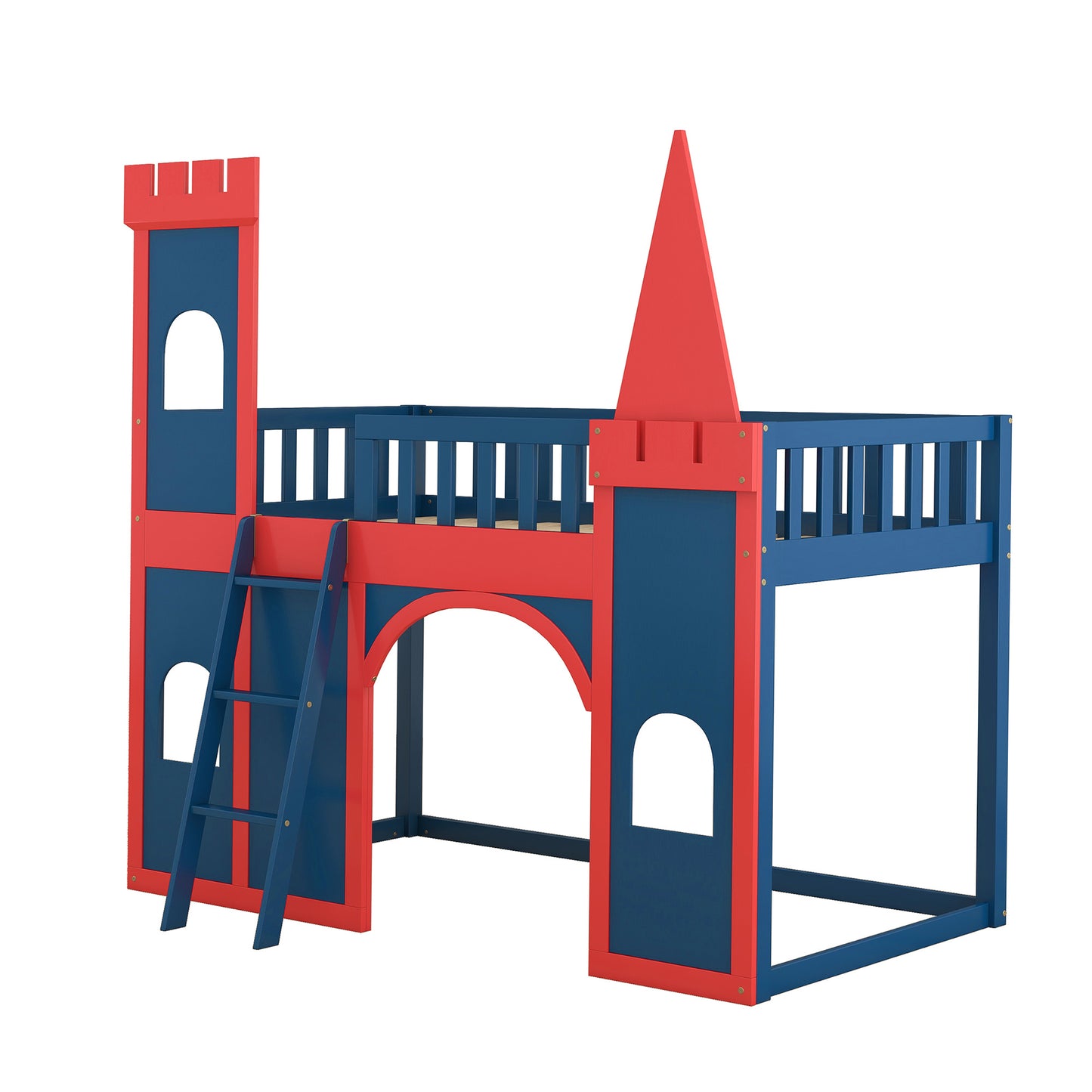 Twin Size Castle Shaped Loft Bed with Underbed Storage Space