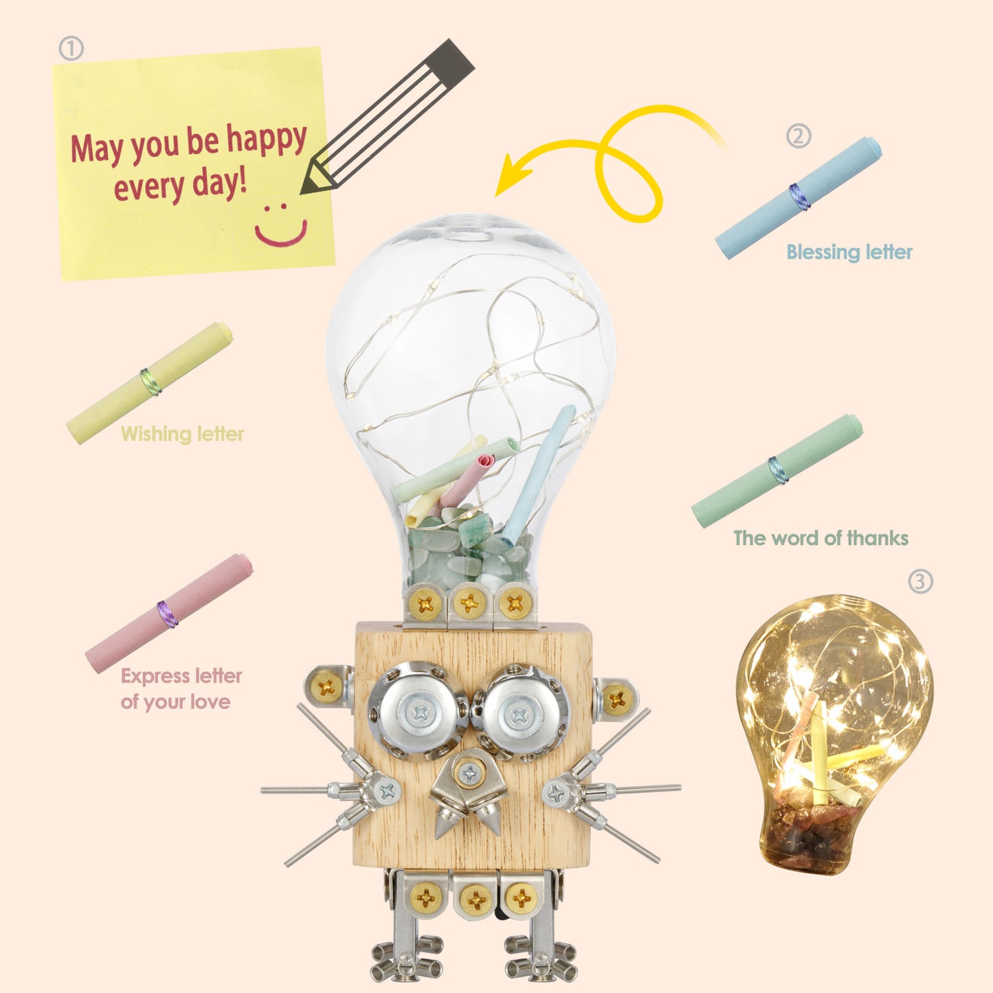 3D Wooden Puzzle DIY Robotic Lamp LED Light