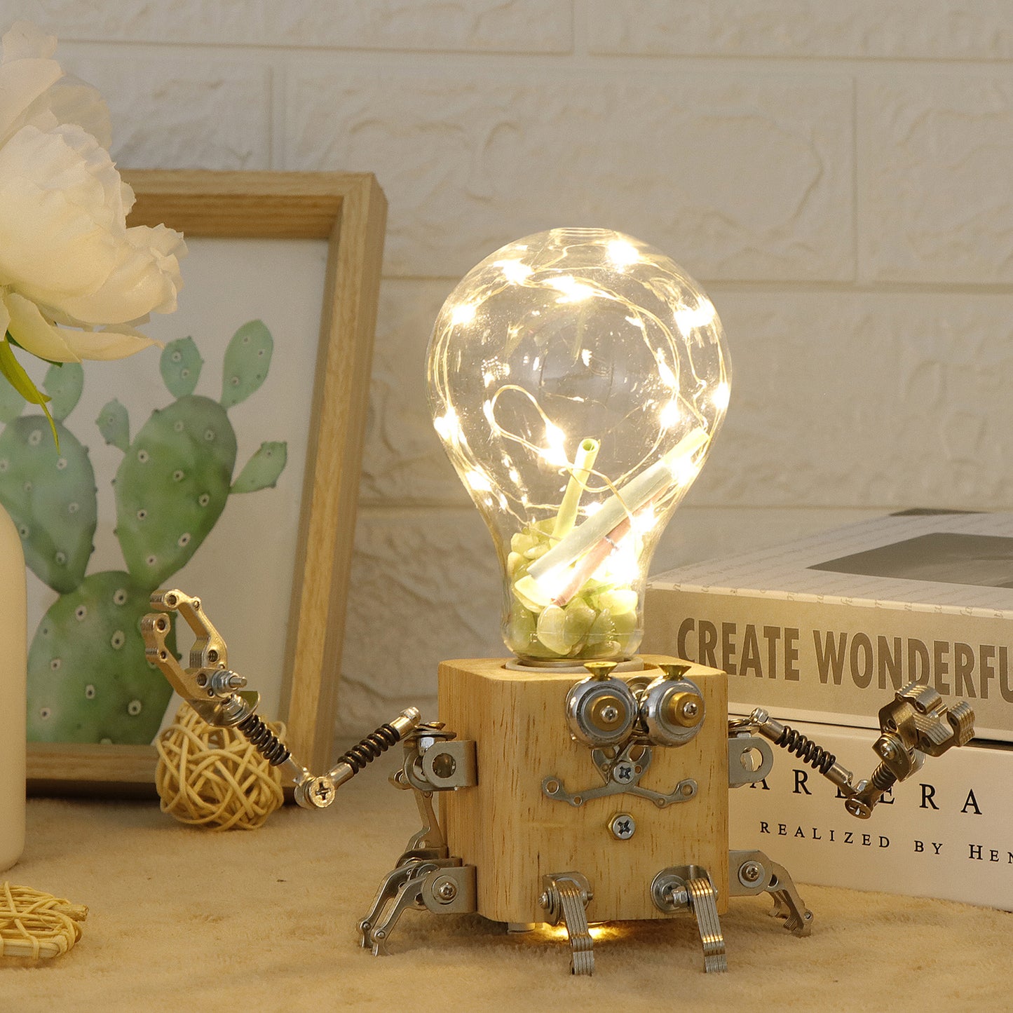 3D Wooden Puzzle DIY Robotic Lamp LED Light