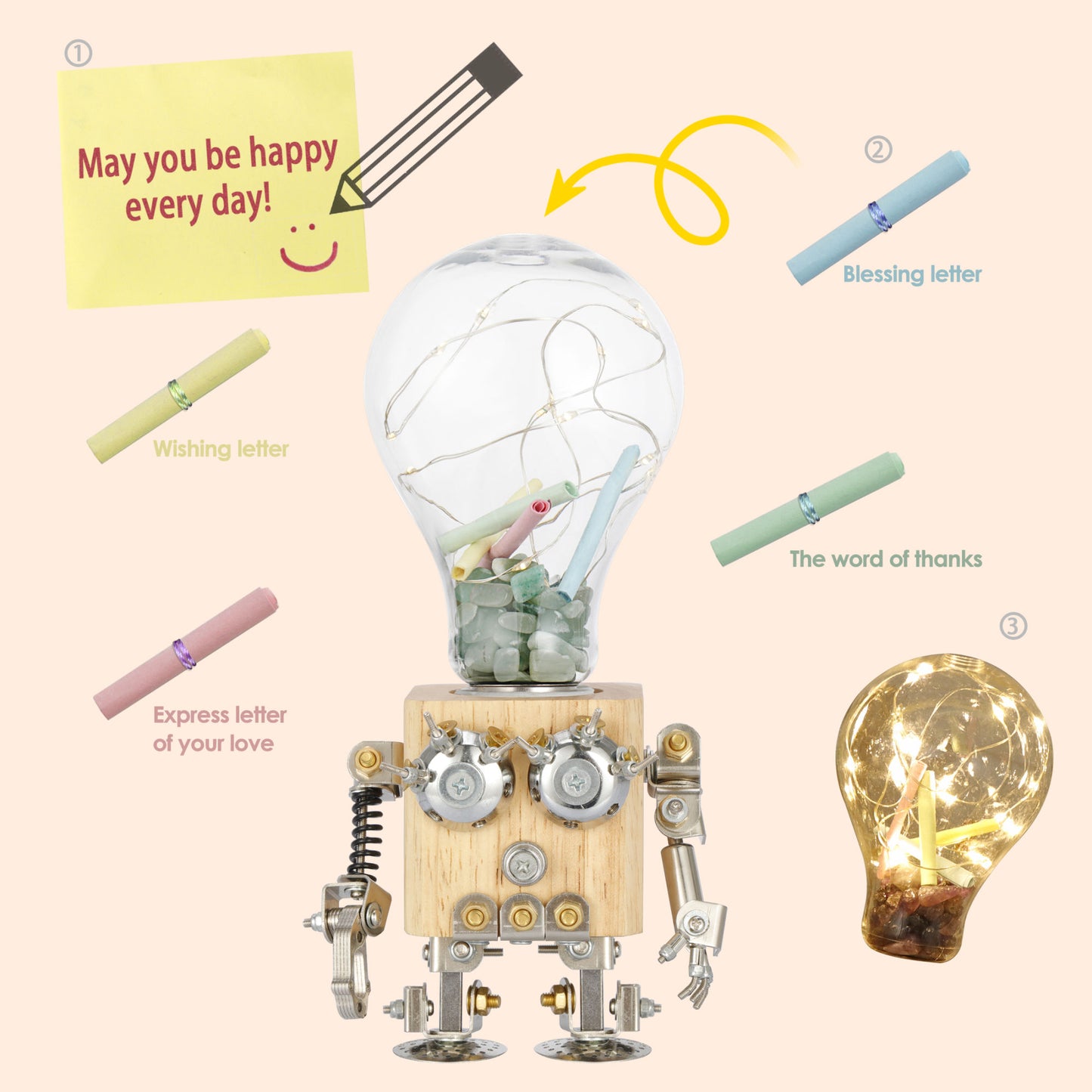 3D Wooden Puzzle DIY Robotic Lamp LED Light