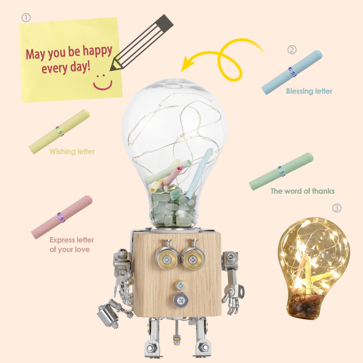 3D Wooden Puzzle DIY Robotic Lamp LED Light