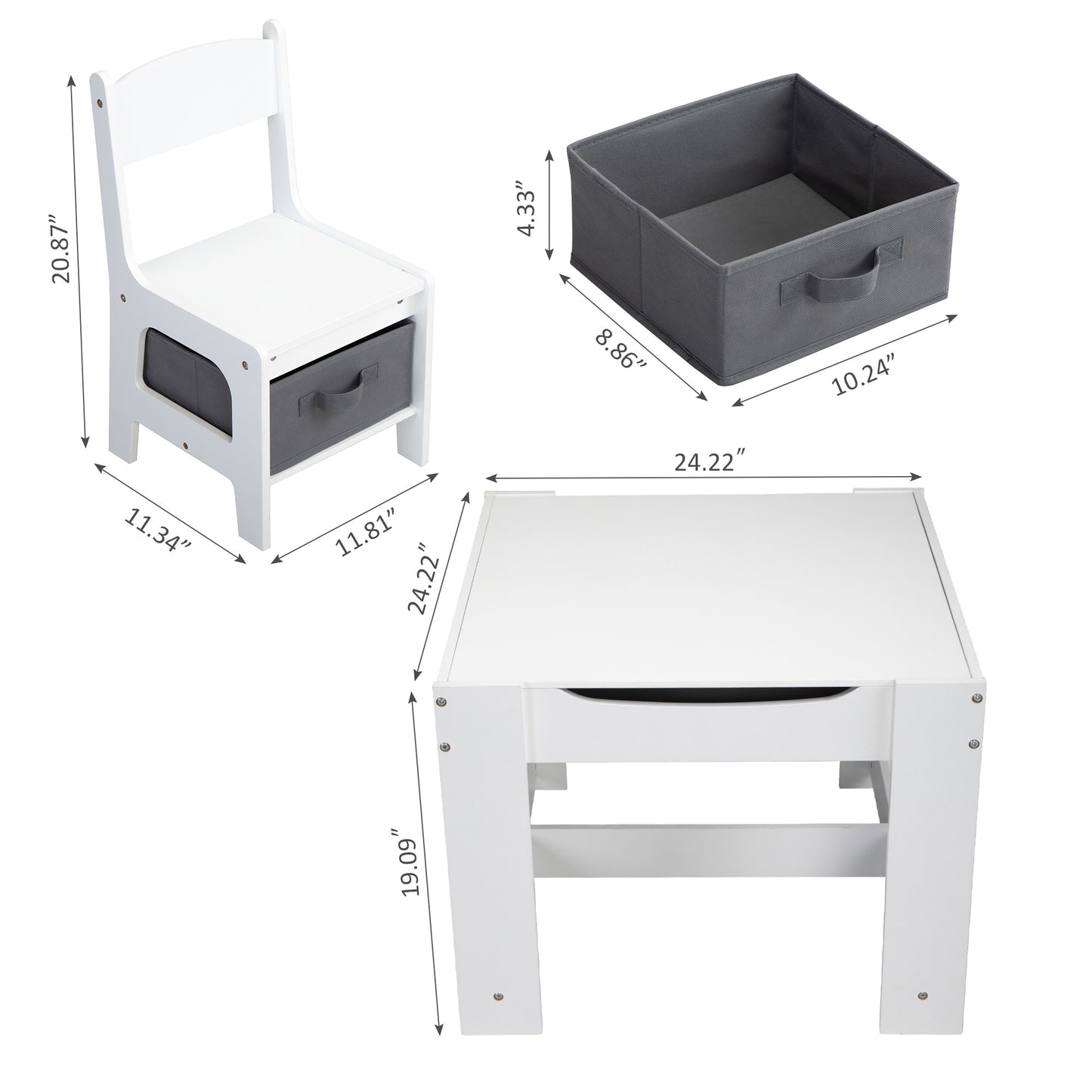 3-in-1 Kids Wood Table and 2 Chairs, Activity Table Set w/ Storage, Blackboard, Double-Sided Table
