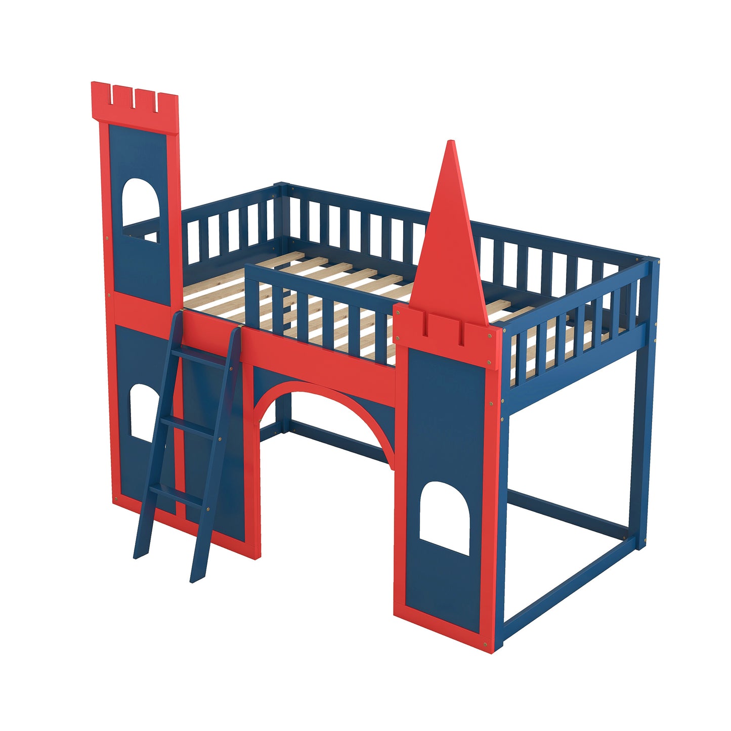 Twin Size Castle Shaped Loft Bed with Underbed Storage Space