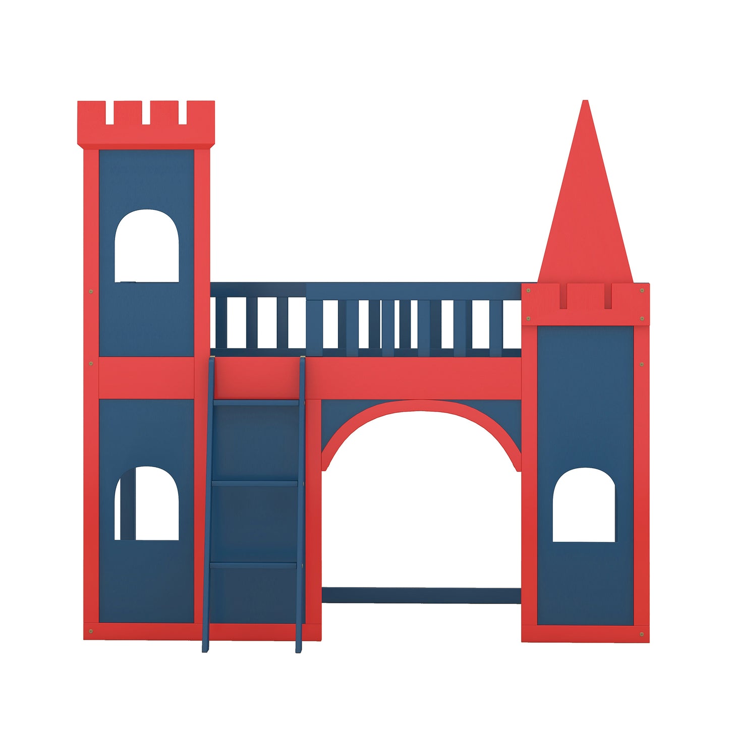 Twin Size Castle Shaped Loft Bed with Underbed Storage Space