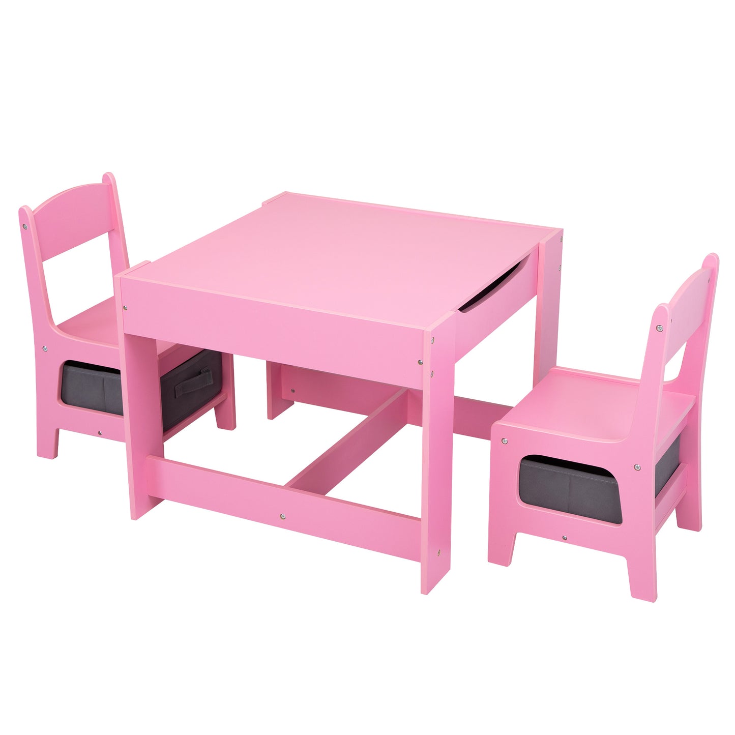 3-in-1 Kids Wood Table and 2 Chairs, Activity Table Set w/ Storage, Blackboard, Double-Sided Table