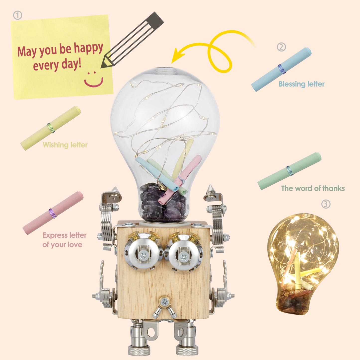 3D Wooden Puzzle DIY Robotic Lamp LED Light