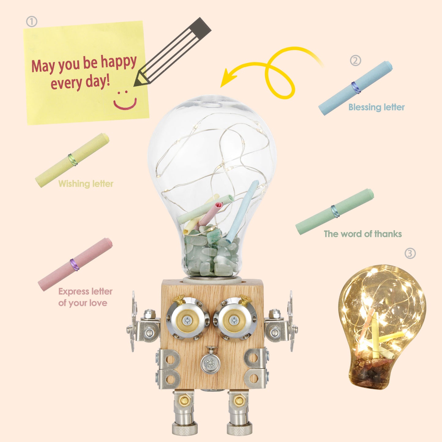 3D Wooden Puzzle DIY Robotic Lamp LED Light
