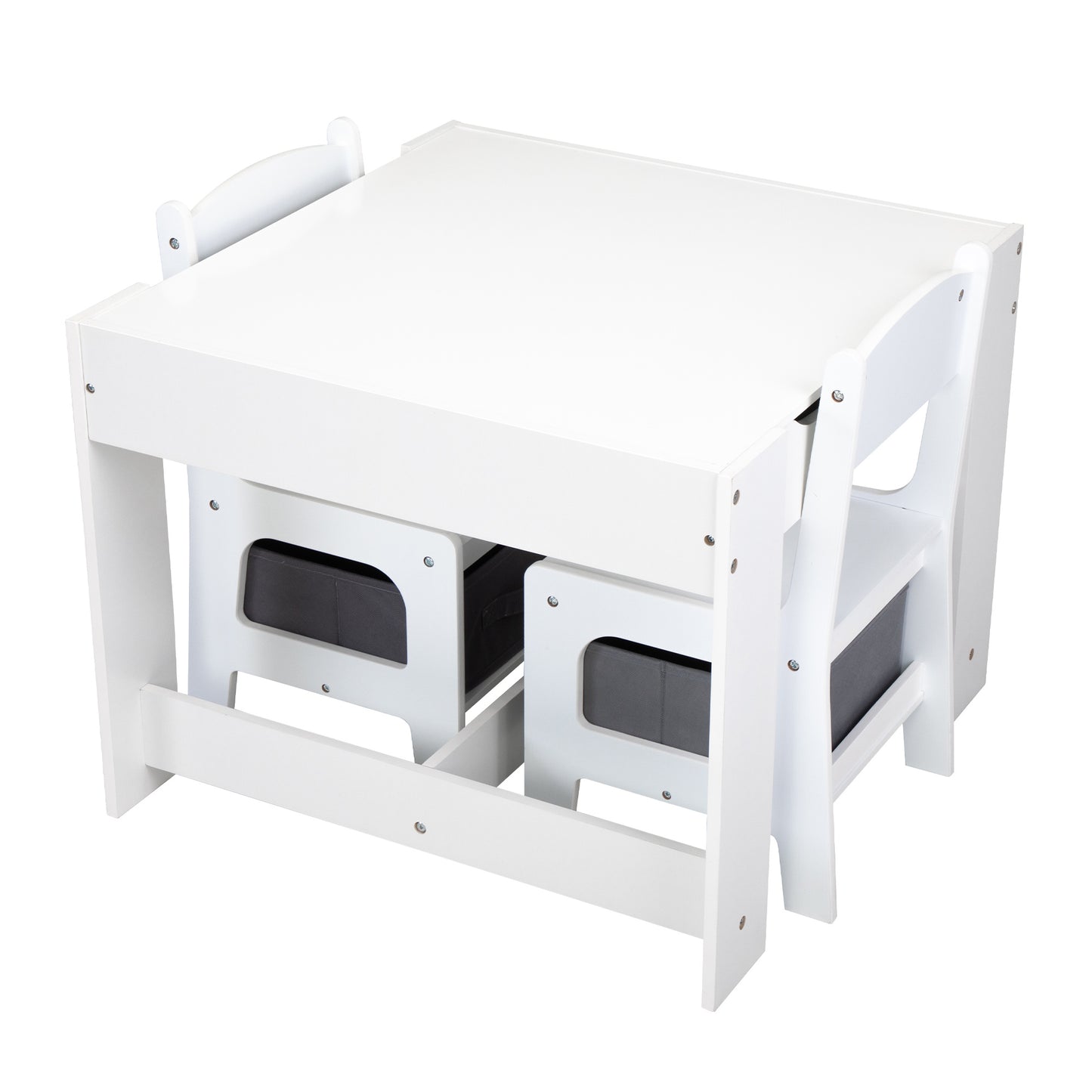 3-in-1 Kids Wood Table and 2 Chairs, Activity Table Set w/ Storage, Blackboard, Double-Sided Table