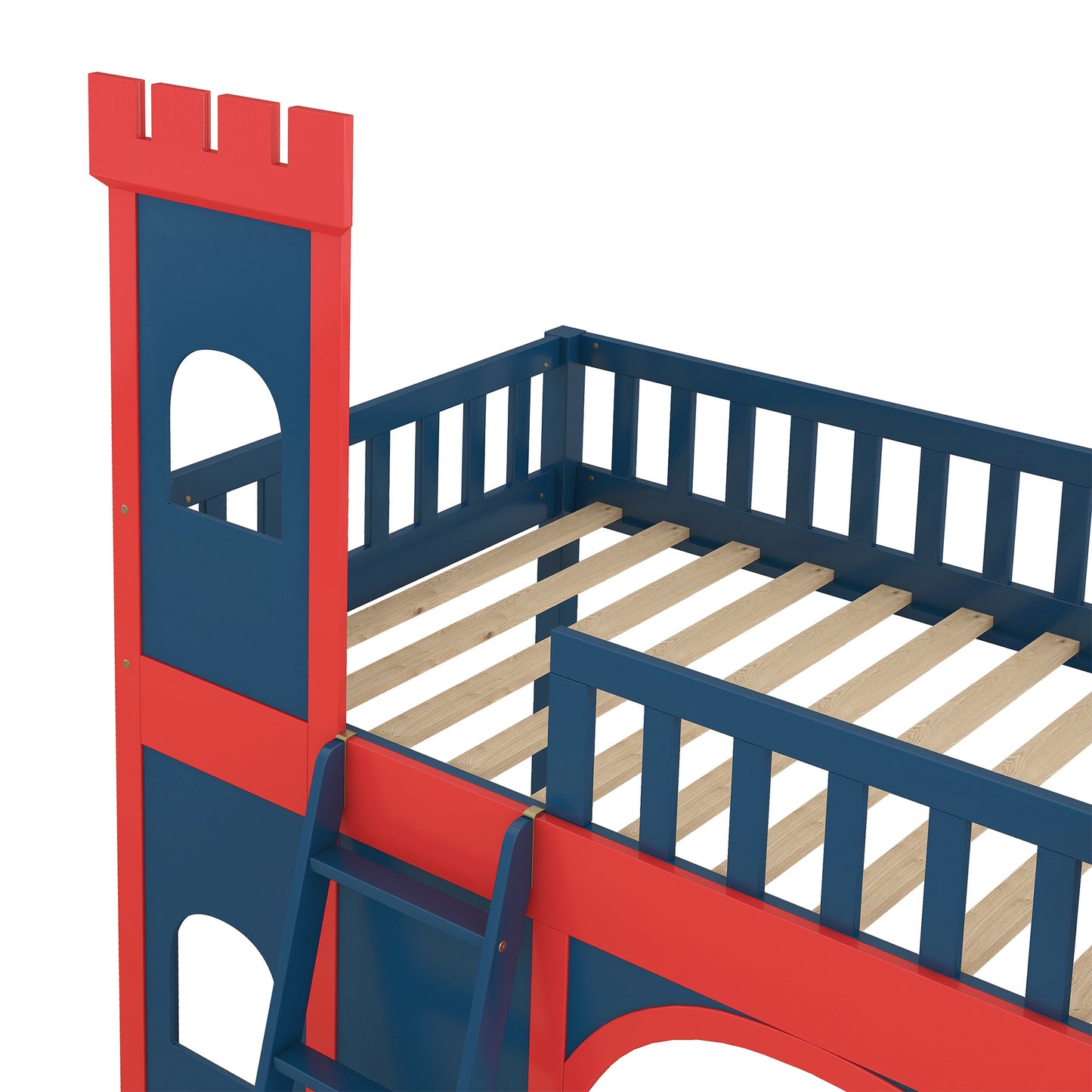 Twin Size Castle Shaped Loft Bed with Underbed Storage Space