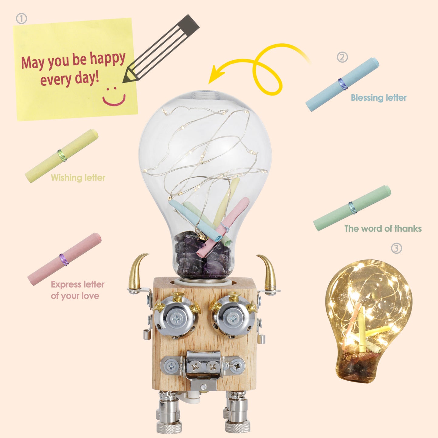 3D Wooden Puzzle DIY Robotic Lamp LED Light