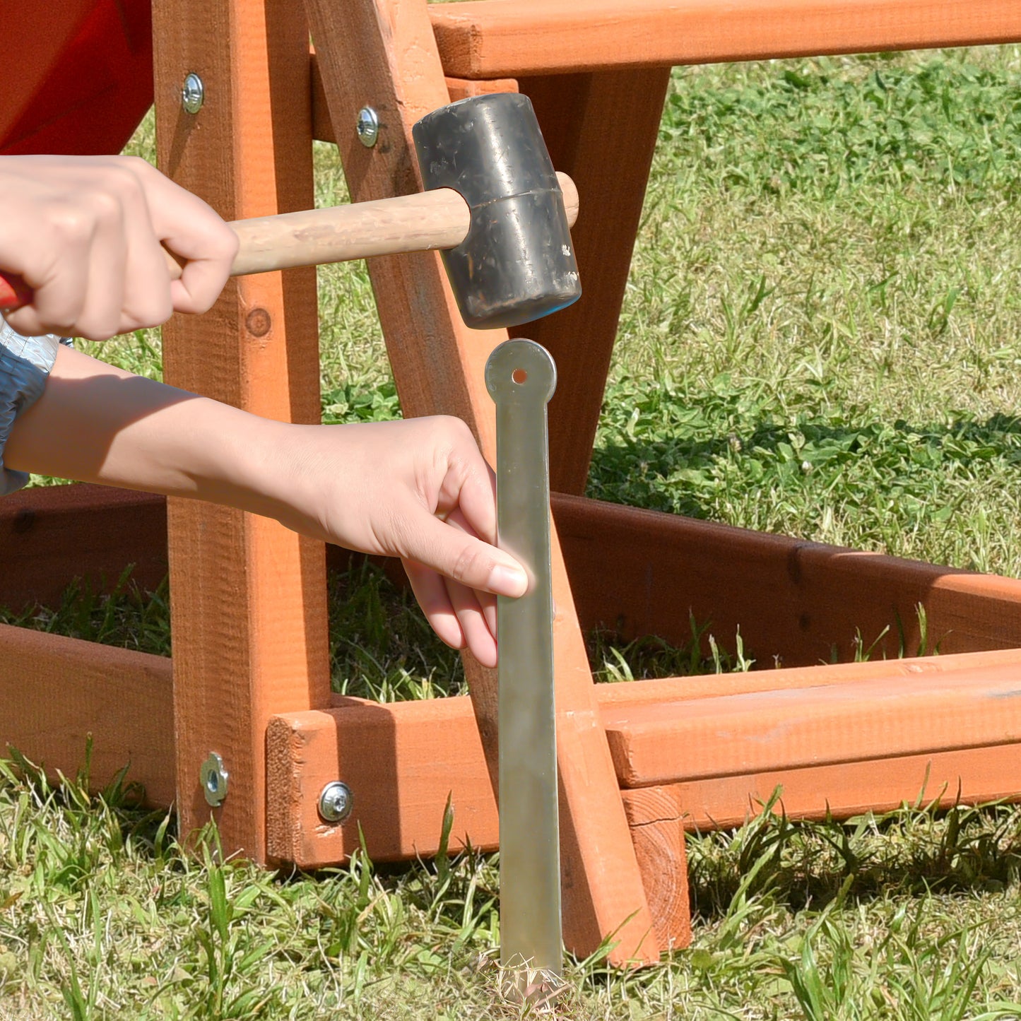 Outdoor Wooden Swing-N-Slide Play Set