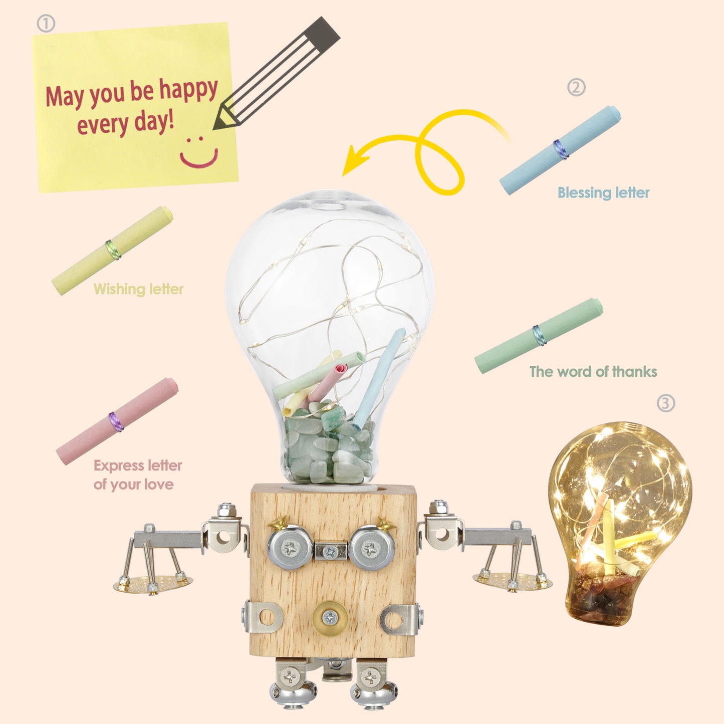 3D Wooden Puzzle DIY Robotic Lamp LED Light
